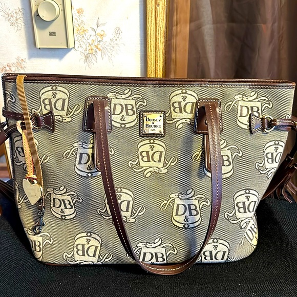 Dooney & Burke EUC++ Mongram Canvas Leather Trimmed Tote